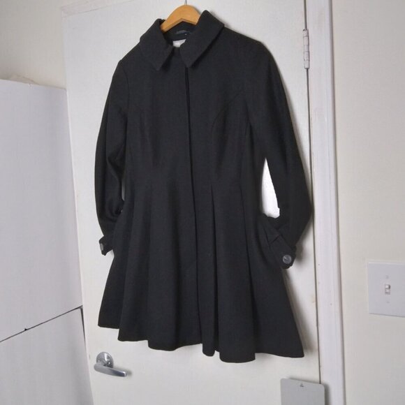 Asos NWT Black ALine Midi Skater Swing Fit & Flair Frock Coat Hidden Buttons S10 - Picture 16 of 16